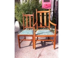 A Set of Four Arts & Crafts Oak Dining Chairs Covered in Morris & Co., Fabric - Thumbnail 2