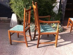 A Set of Four Arts & Crafts Oak Dining Chairs Covered in Morris & Co., Fabric - Thumbnail 3