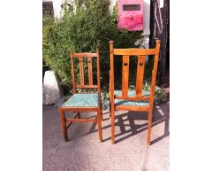 A Set of Four Arts & Crafts Oak Dining Chairs Covered in Morris & Co., Fabric - Thumbnail 4