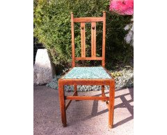 A Set of Four Arts & Crafts Oak Dining Chairs Covered in Morris & Co., Fabric - Thumbnail 5