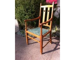 A Set of Four Arts & Crafts Oak Dining Chairs Covered in Morris & Co., Fabric - Thumbnail 9