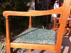A Set of Four Arts & Crafts Oak Dining Chairs Covered in Morris & Co., Fabric - Thumbnail 11