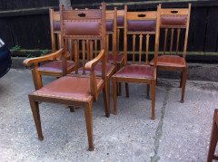Liberty & Co. Attributed, a set of seven Arts & Crafts Oak dining chairs - Thumbnail 2