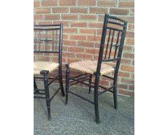 Liberty & Co. A set of Aesthetic Movement ebonised chairs after designs by Ford Maddox Brown with a Moresque style. - Thumbnail 9