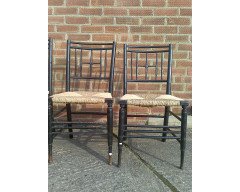 Liberty & Co. A set of Aesthetic Movement ebonised chairs after designs by Ford Maddox Brown with a Moresque style. - Thumbnail 10