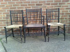 Liberty & Co. A set of Aesthetic Movement ebonised chairs after designs by Ford Maddox Brown with a Moresque style. - Thumbnail 19