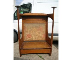 Liberty & Co. An Arts & Crafts Oak settle with fabric of The Silver Studio's - Thumbnail 7