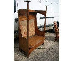 Liberty & Co. An Arts & Crafts Oak settle with fabric of The Silver Studio's - Thumbnail 8